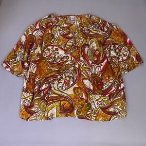 Catherines Blouse Plus Size 2X 22/24W Orange Pink Paisley Print Short Sleeve